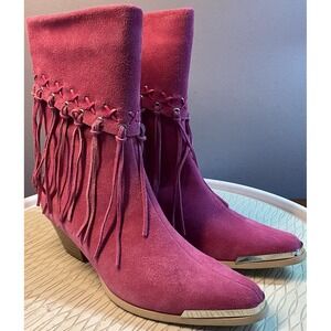 Oak Tree Farms Women's Pink Leather Suede Cowboy Cowgirl Western Boots Sz. 6.5-7